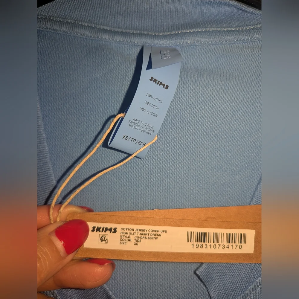 S1. NWT SKIMS COTTON COVER UPS HIGH SLIT T-SHIRT WRAP DRESS IN TIDE